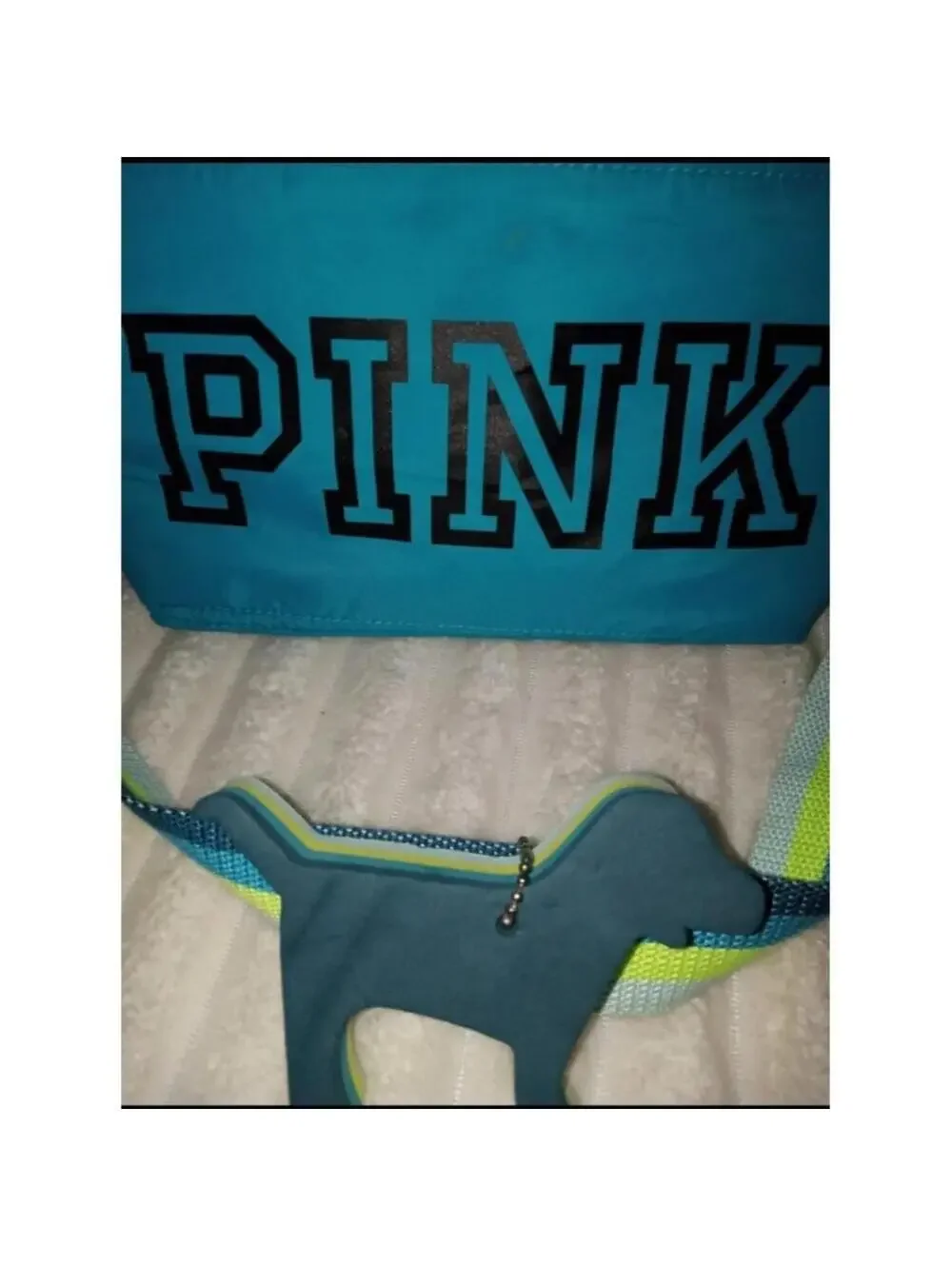 PINK Victoria's Secret Lunchbox with Keychain Blue Green Black - Picture 2 of 5